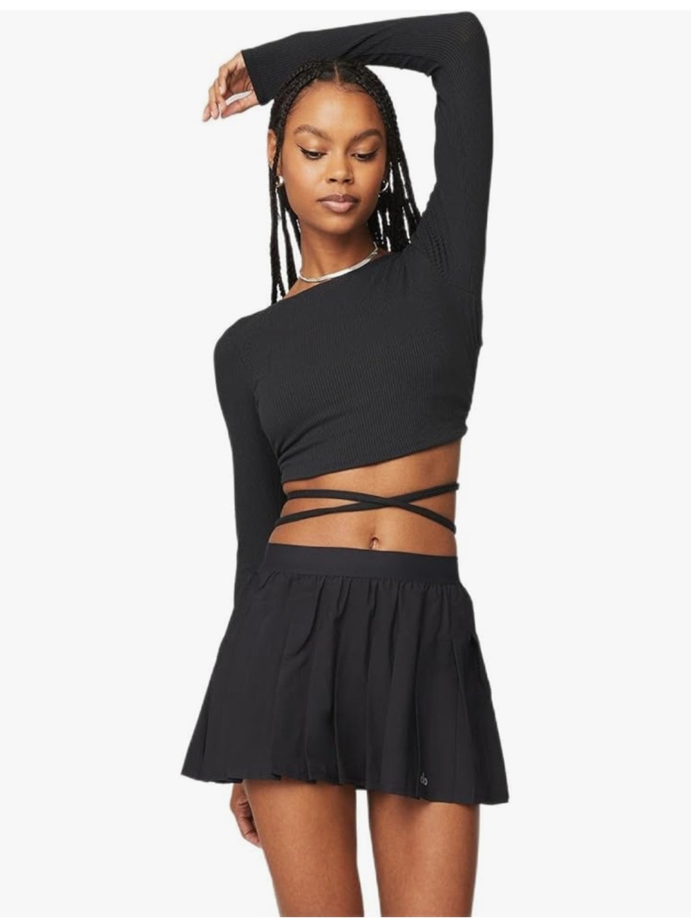 ALO Yoga Ribbed Manifest Long Sleeve Open Back Top Black Small